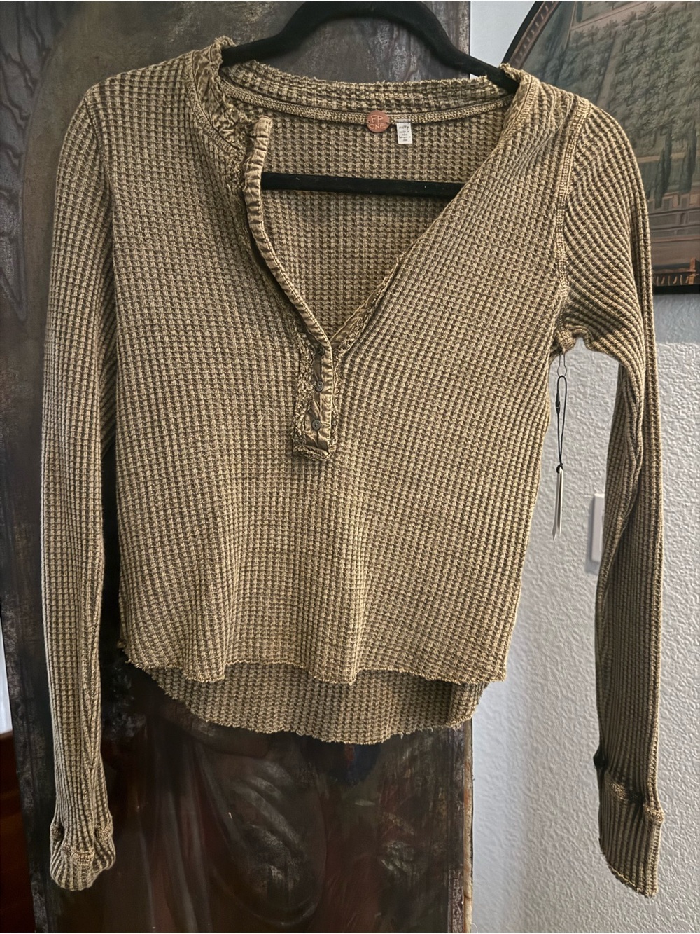 Free people Women's Long Sleeve Waffle Henley Top - Tan